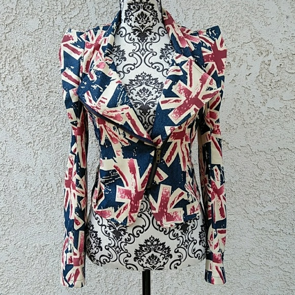 Jackets & Blazers - British Flag Side Zip Blazer Size Small